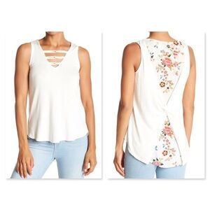 IVORY TANK TOP W/ FLORAL BACK PANEL
